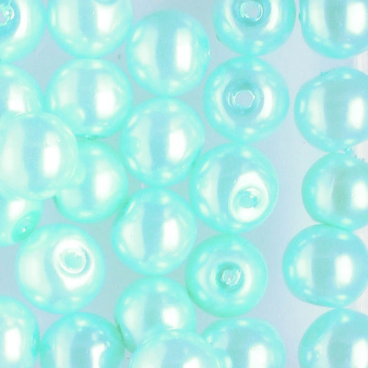 6mm Round Glass Pearl Turquoise Blue - 25 beads