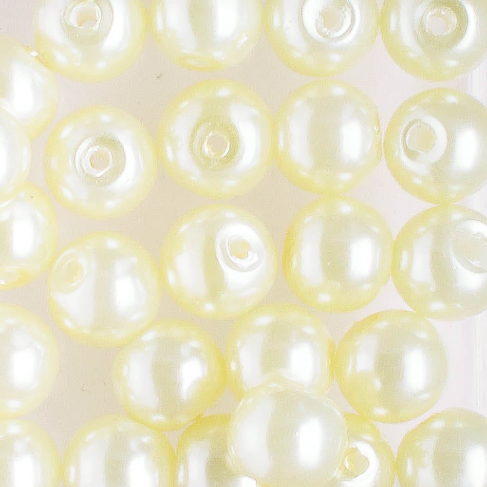 6mm Round Glass Pearl Banana Cream - 25 beads