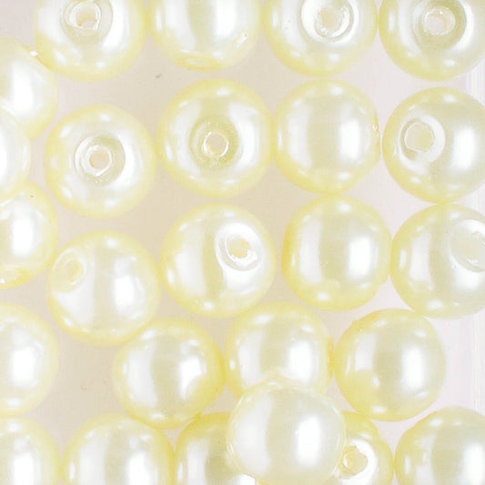 6mm Round Glass Pearl Banana Cream - 25 beads