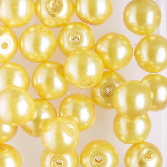 6mm Round Glass Pearl Canary - 25 beads