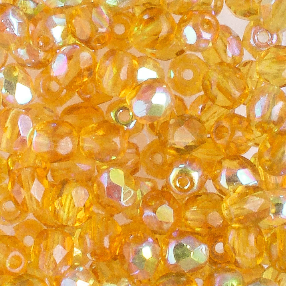 4mm Round Fire Polish Topaz AB - 100 beads