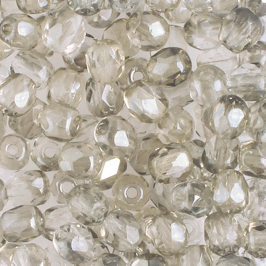4mm Round Fire Polish Antique Silver/Crystal - 100 beads