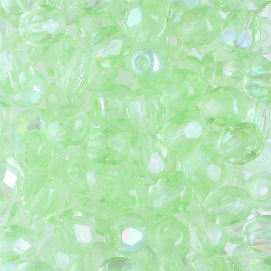 4mm Round Fire Polish Light Green AB - 100 beads