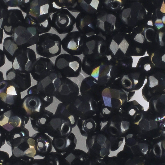 4mm Round Fire Polish Jet Valentine - 100 beads