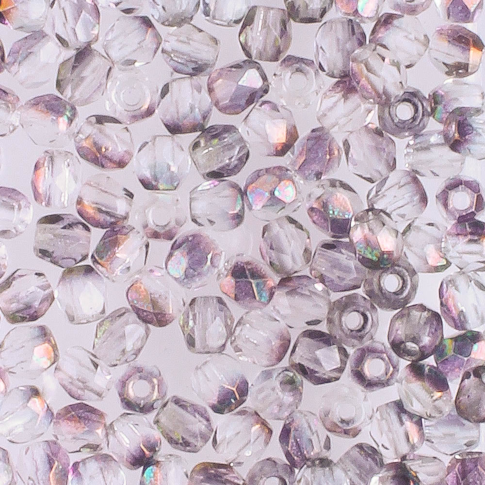 3mm Fire Polish Crystal/Purple - 100 beads