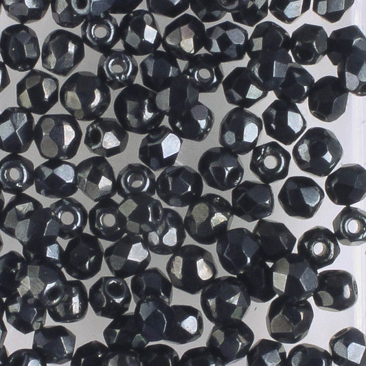 3mm Fire Polish Jet Hematite - 100 beads