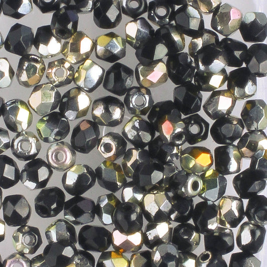 3mm Fire Polish Jet Apollo - 100 beads