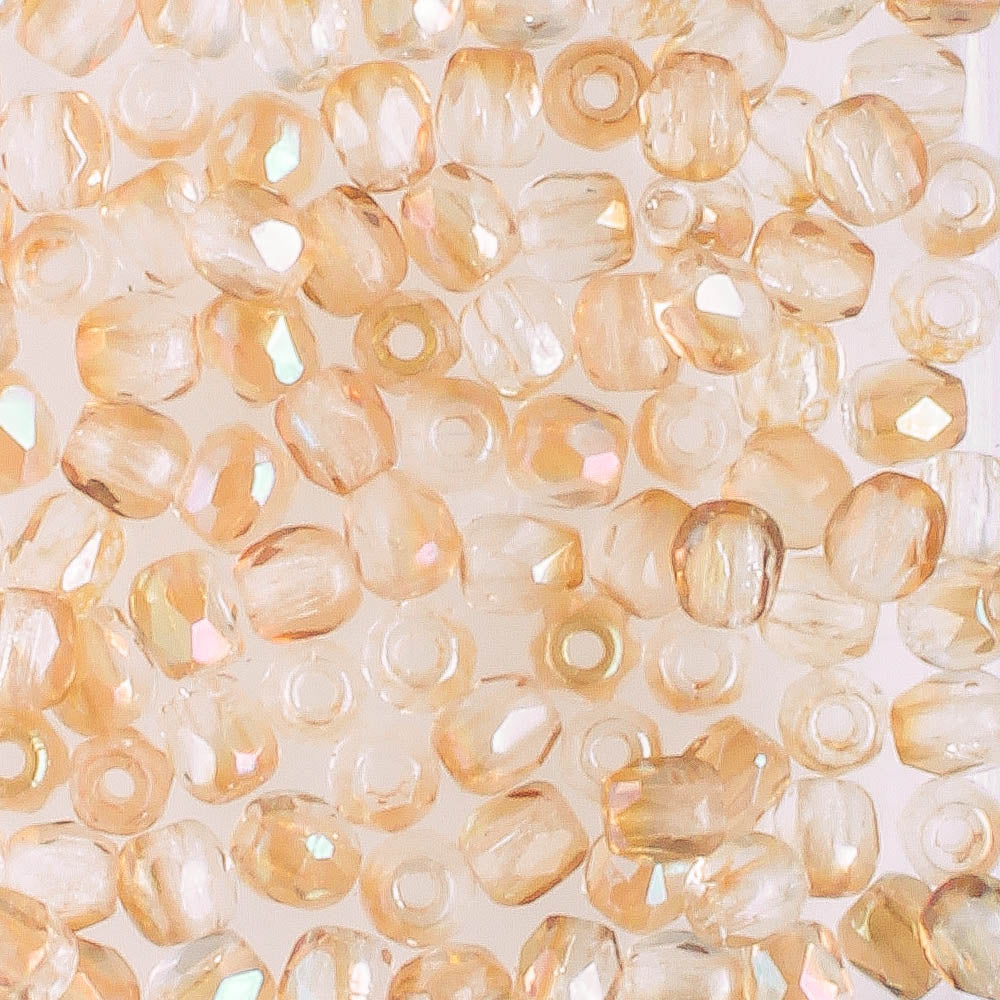 3mm Fire Polish Apricot/Crystal - 100 beads