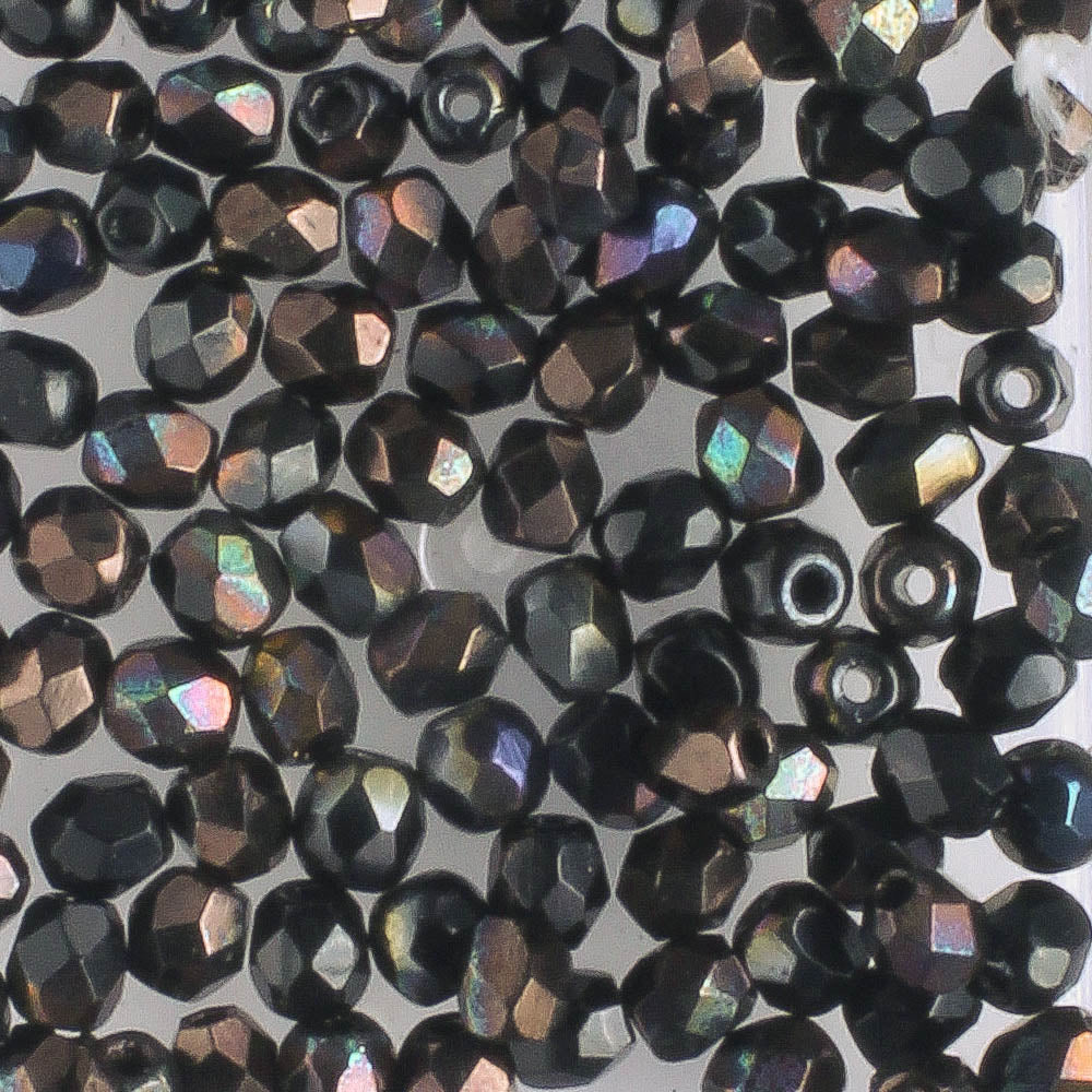 3mm Fire Polish Jet Iris - 100 beads