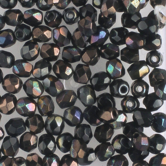 3mm Fire Polish Jet Iris - 100 beads