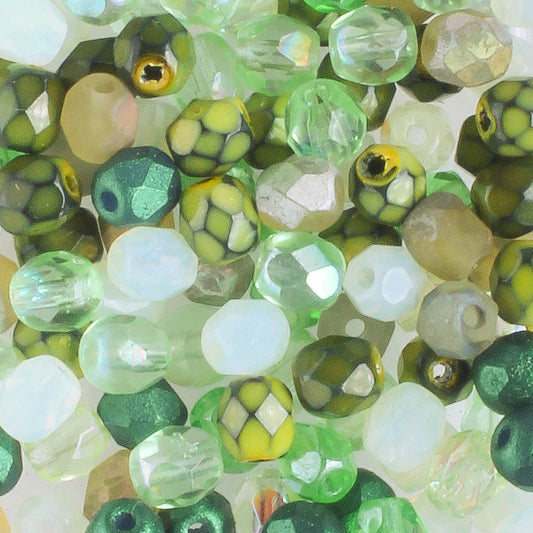 4mm Fire Polish Green Mix - 100 beads