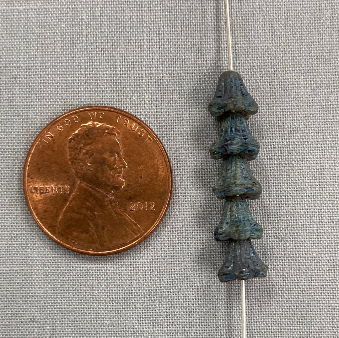 5x6mm Bell Flowers - Black Picasso with Turquoise - qty 30