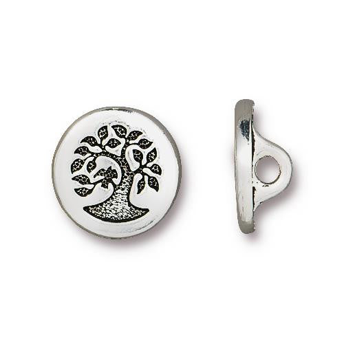 Small Bird in Tree Button, Antique Silver