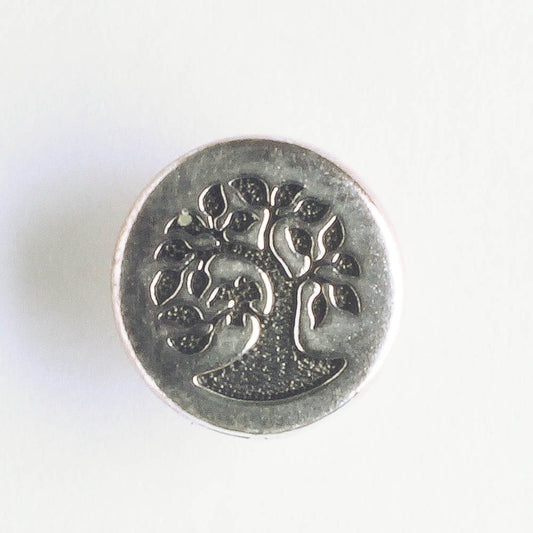 Small Bird in Tree Button, Antique Silver