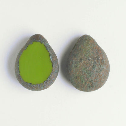 Polished Drop Olive Picasso - 18 beads