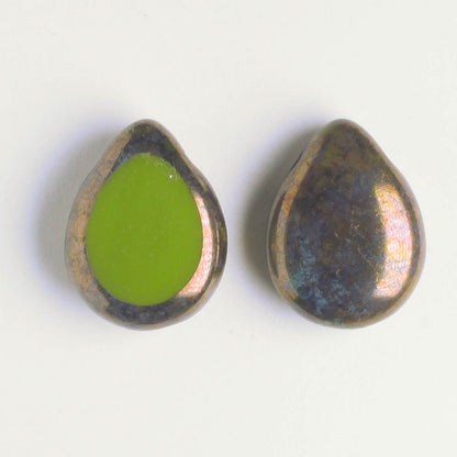Polished Drop Olive Bronze Picasso - 18 beads