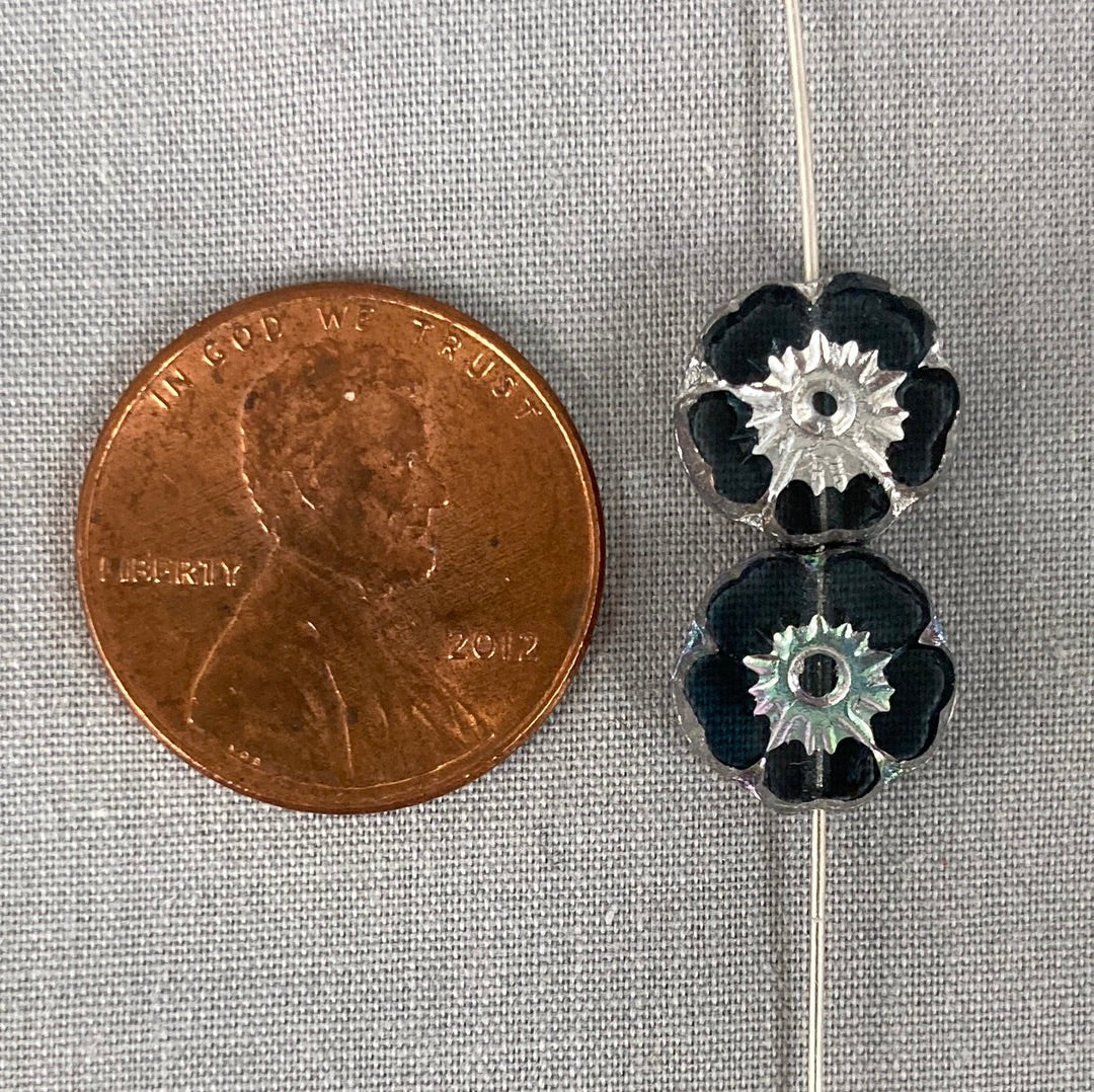 9mm Hibiscus Flower - Slate Blue with Silver AB - qty 16