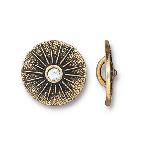 Starburst with Crystal Button - Antique Gold
