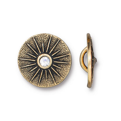 Starburst with Crystal Button - Antique Gold