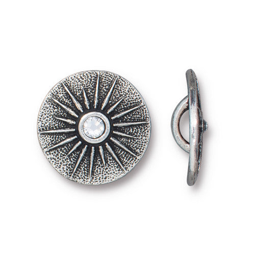 Starburst with Crystal Button - Antique Silver
