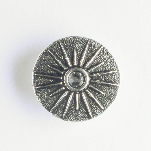 Starburst with Crystal Button - Antique Silver
