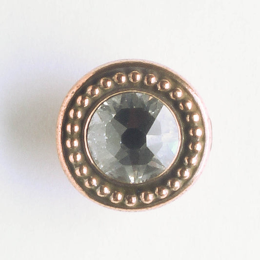 Beaded Bezel Button with Swarovski Crystal - Antique Copper