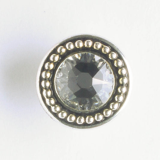 Beaded Bezel Button with Swarovski Crystal - Antique Silver
