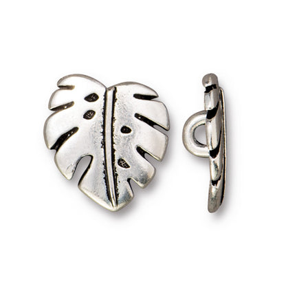 Monstera Leaf Button - Antique Silver