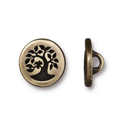 Small Bird in Tree Button - Brass Oxide