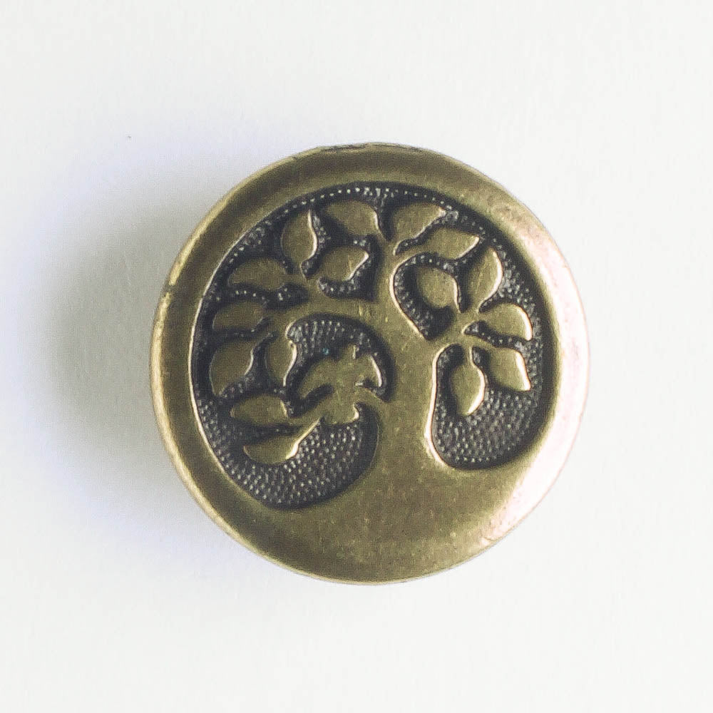 Bird in a Tree Button - Brass Oxide