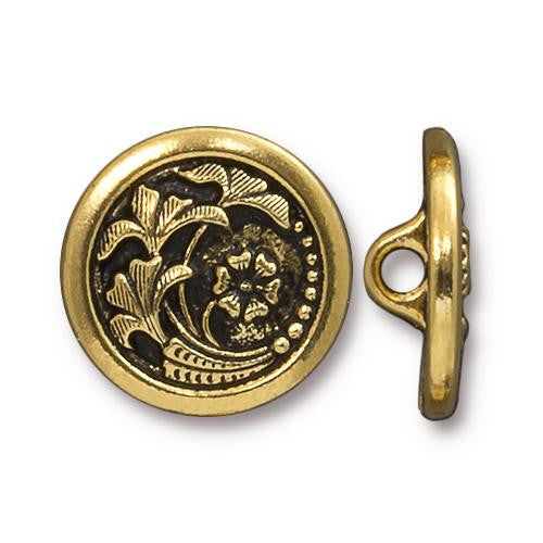 Czech Flower Button - Antique Gold