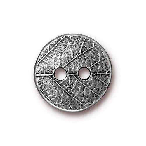 Round Leaf Button - Antique Silver