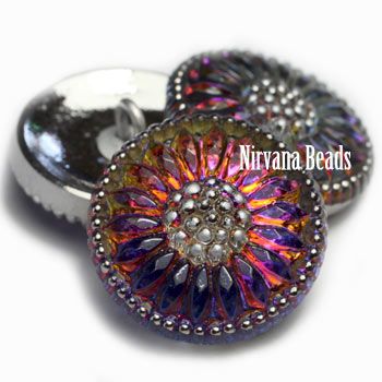 Daisy Button - Volcano with Silver Accents