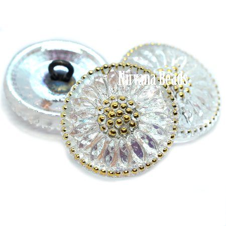 Daisy Button - Transparent Glass with AB Finish