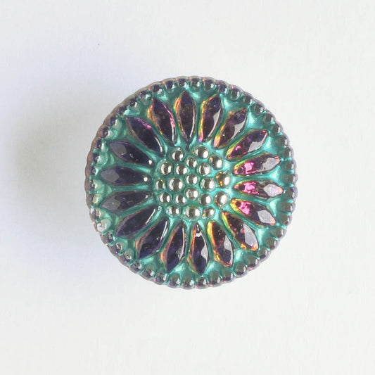 Daisy Button -  Volcano with a Turquoise Wash and Silver Accents