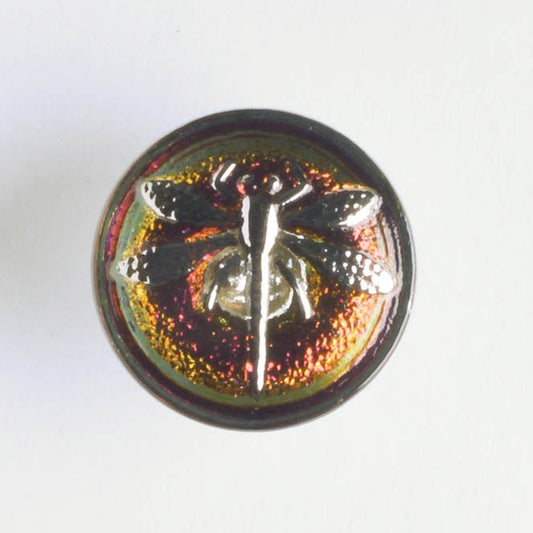 Dragonfly Button - Volcano with a Silver Dragonfly