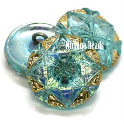 Gem Button - Seafoam Green with Gold Accents