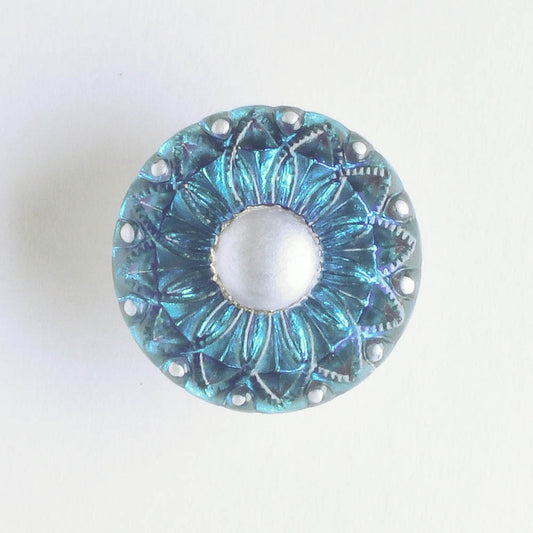 Collarette Flower Button - Medium Sky Blue with Grey Accents