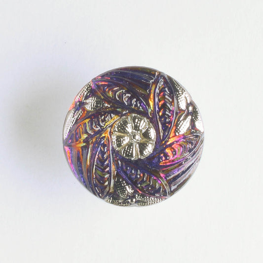 Flower and Leaves Button - Volcano with Silver Accents
