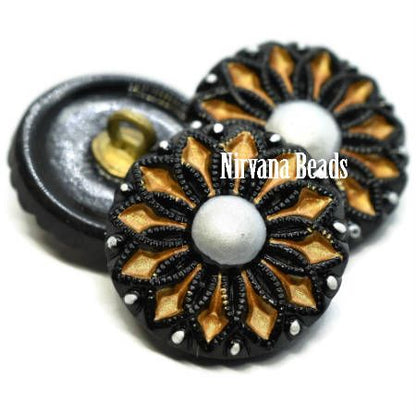 Collarett Button - Black with Gold and Silver Accents
