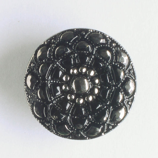 Mandala Button - Black with Silver Accents