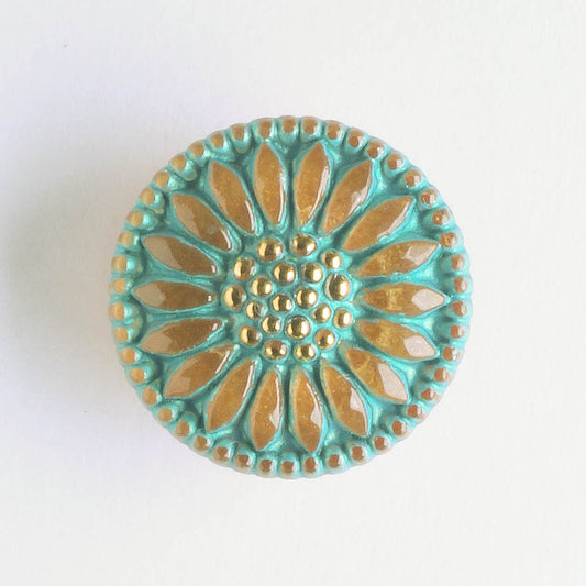 Daisy Button - Gold with a Tea Green Wash