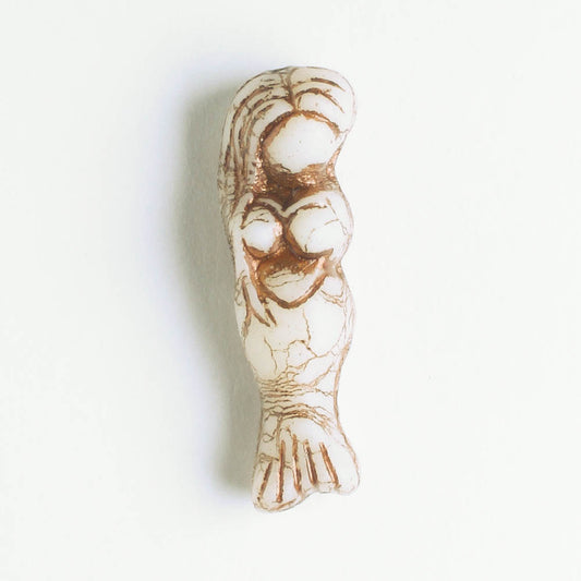 Czech Glass Mermaid Bead - Beige with Brown - each