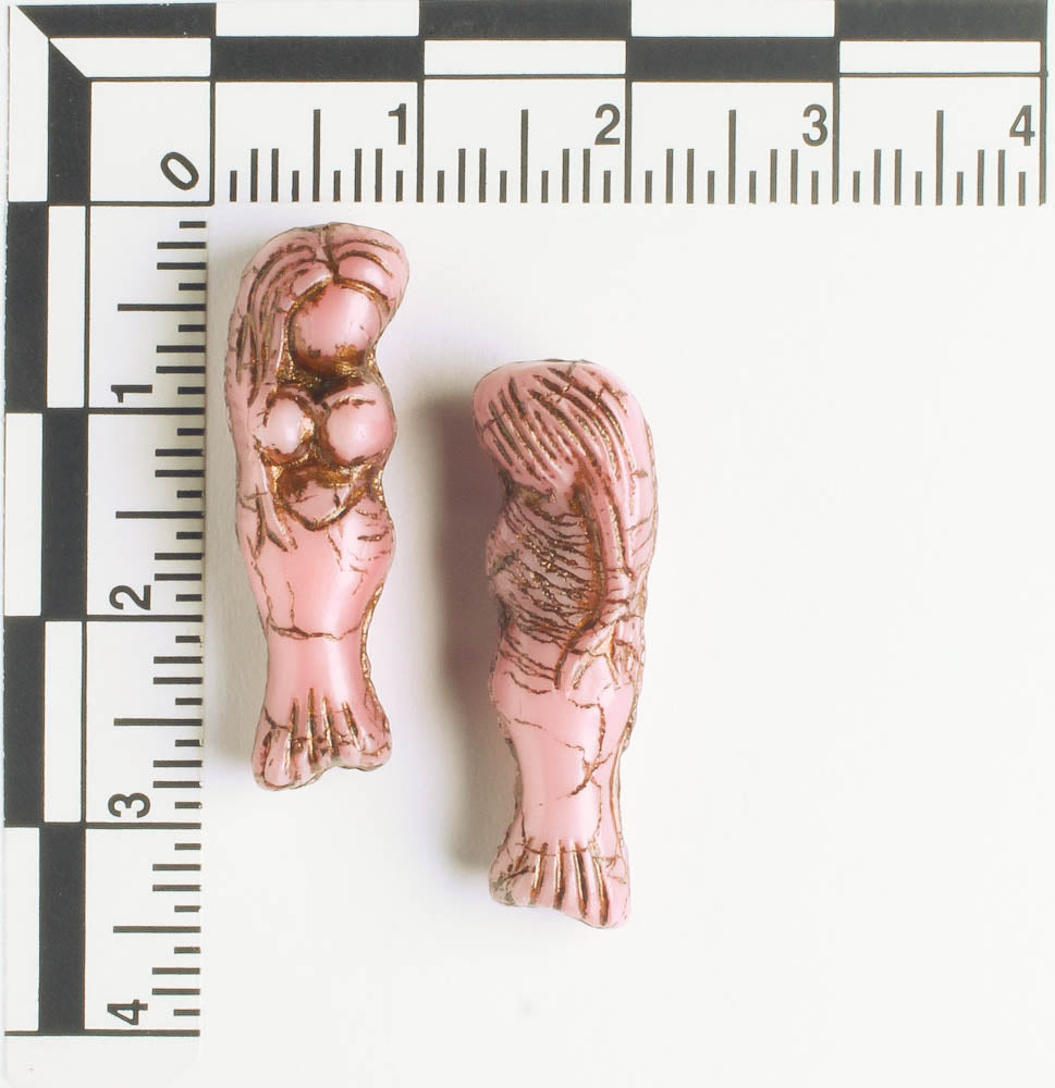 Czech Glass Mermaid Bead - Dusty Rose with Brown - each