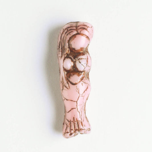 Czech Glass Mermaid Bead - Dusty Rose with Brown - each