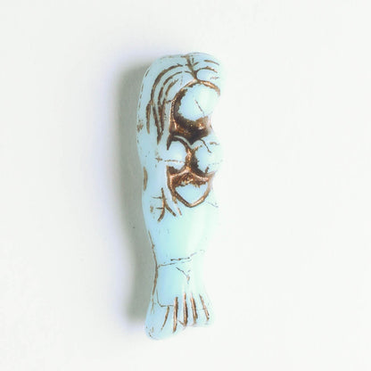 Czech Glass Mermaid Bead - Sky Blue with Brown - each