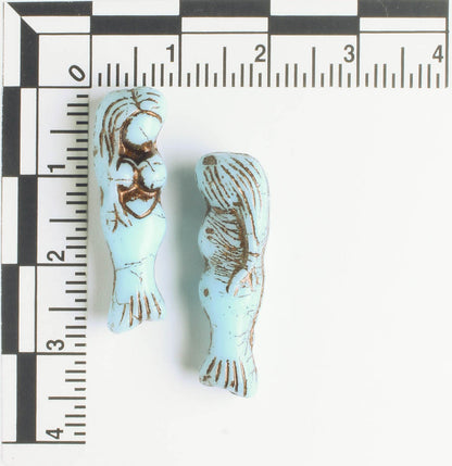 Czech Glass Mermaid Bead - Sky Blue with Brown - each