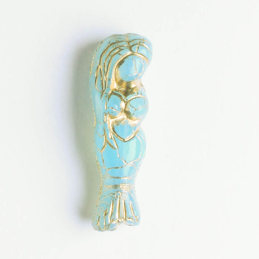 Czech Glass Mermaid Bead - Sky Blue with Bronze - each