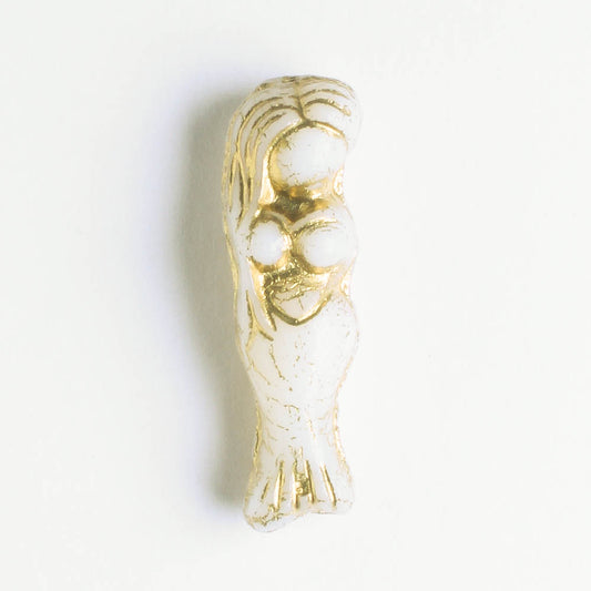 Czech Glass Mermaid Bead - Ivory with Bronze - each