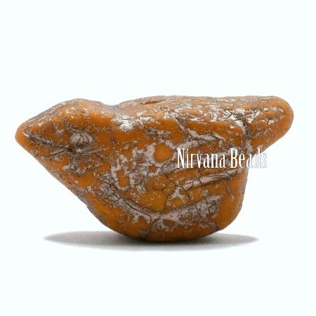 Czech Glass Bird Bead - Pumpkin with an Etched Finish - each